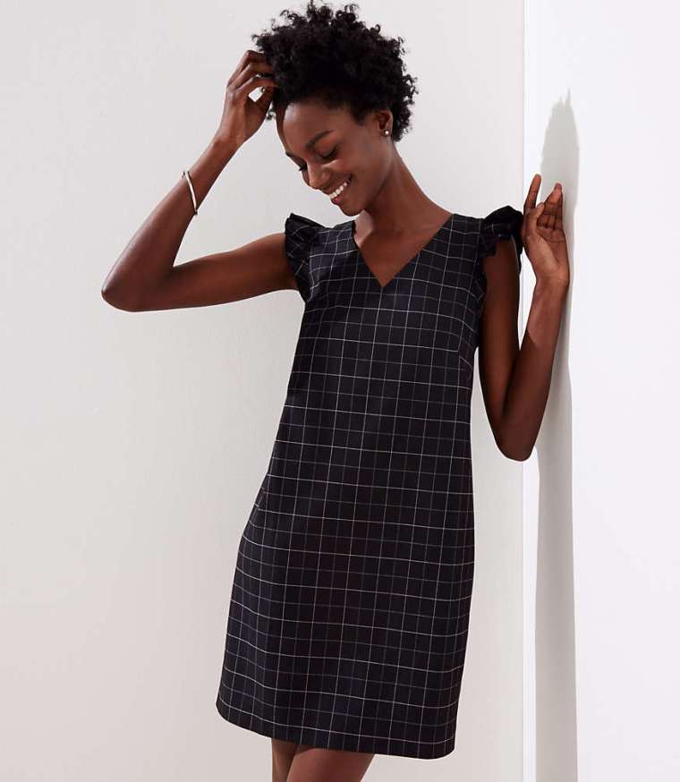 Loft Windowpane Flutter Shift Dress.jpeg